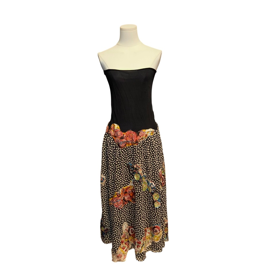 Vtg Jean Paul Gaultier Maille Silk Applique 2-Way Convertible Strapless dress